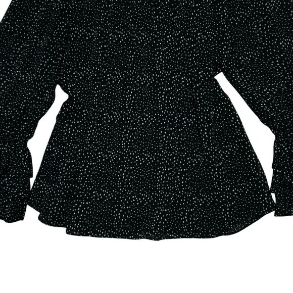 CECE NWT Black/White Dot Print Long Ruffle Sleeve Off Shoulder Chiffon Blouse L - Picture 5 of 13